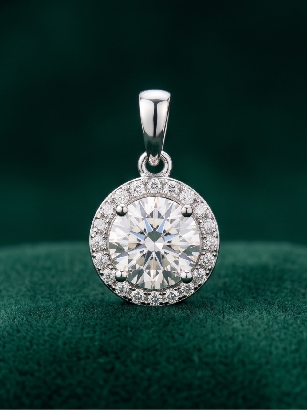 Moissanite Halo Pendant with Clear Center Stone 1 CTW 926 Silver